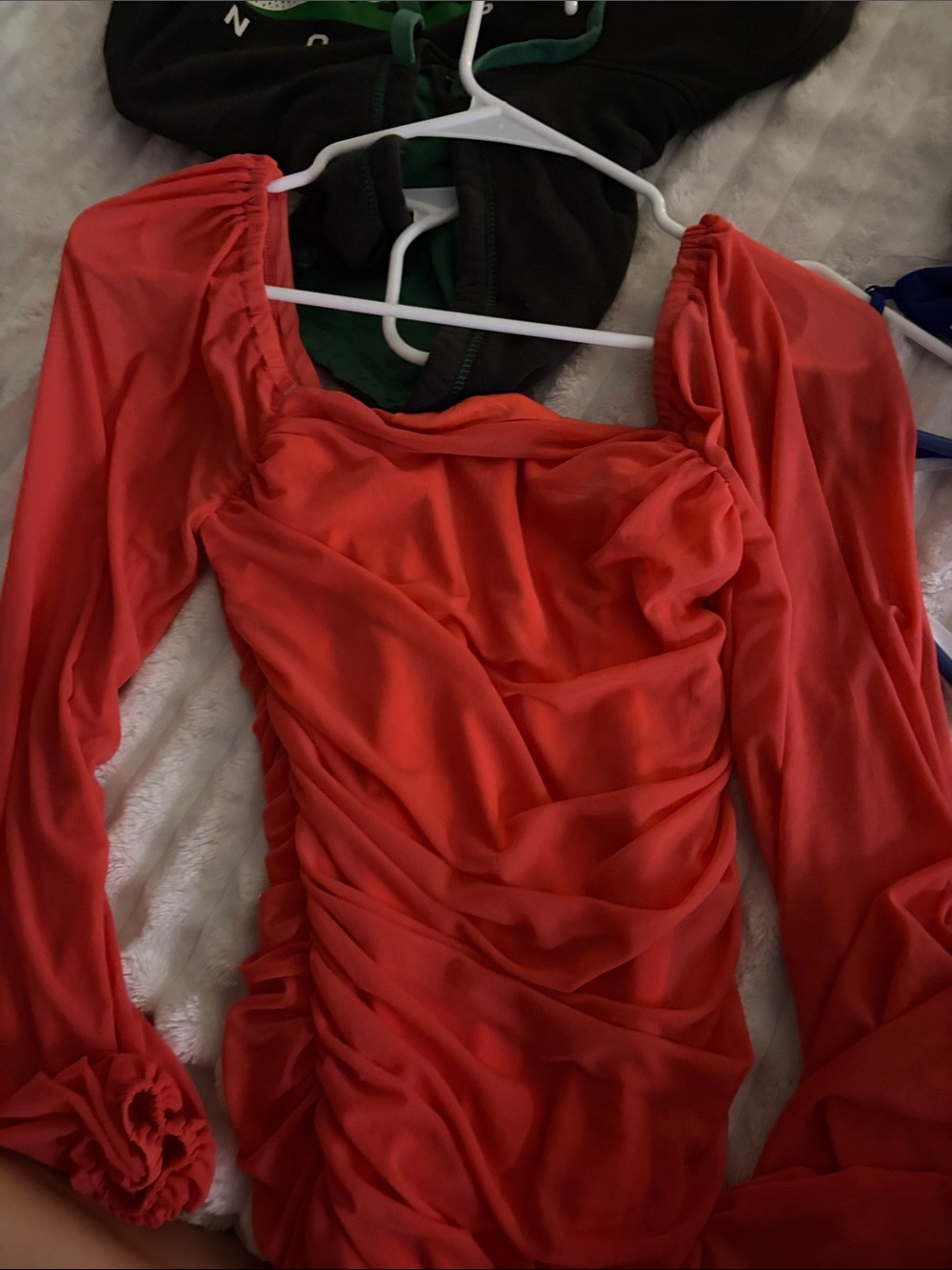 Macy's Red Long Sleeve Ruched Dress